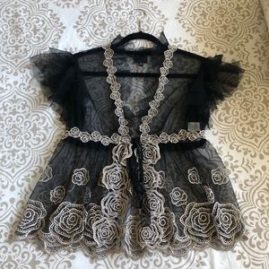 ANNA SUI MESH FLORAL TOP